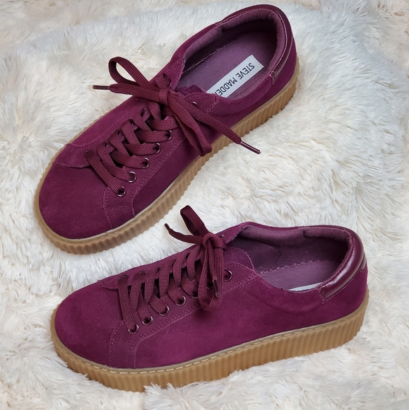 Steve Madden Shoes - Steve Madden Burgundy and Tan Suede Sneakers 8.5
